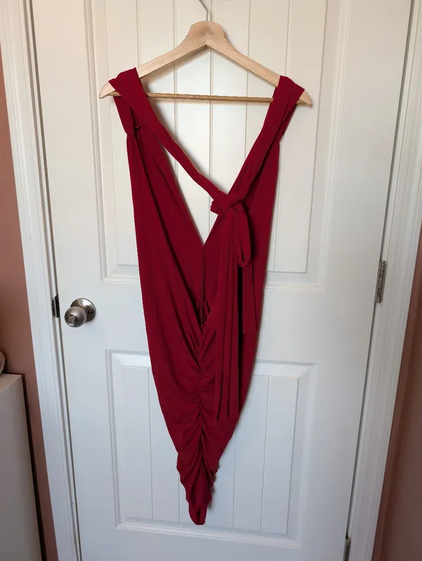 Vintage Frederick’s of Hollywood Ruched Halter Mini Dress One Size Red - Image 2
