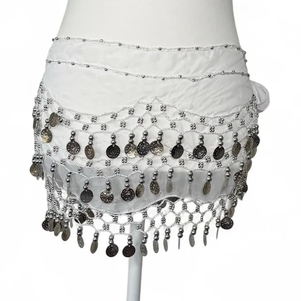 Belly Dancing Hip Scarf Wrap Skirt White - Image 2