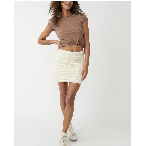FP One By Free People Ona Ruched Cream Convertible Mini Skirt Shirt‎ Women's XS - Image 13