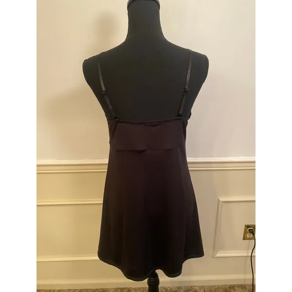 Black Chemise Nightgown Slip Dress with Pink Lace Trim and Bow Y2K - Image 3