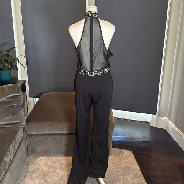 Women’s Black Halter Neck BodyCon Sleeveless Party Jumpsuit Wide Leg Size L NWOT - Image 4
