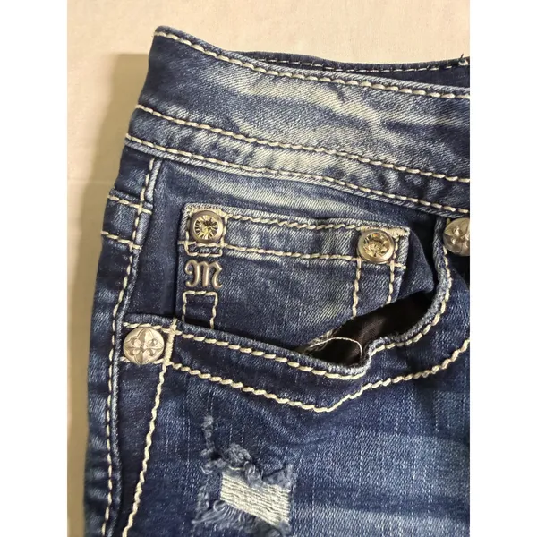 Miss Me Curvy Skinny Distressed Jeans Medium Wash Raw Hem M584B Size 33 - Image 4