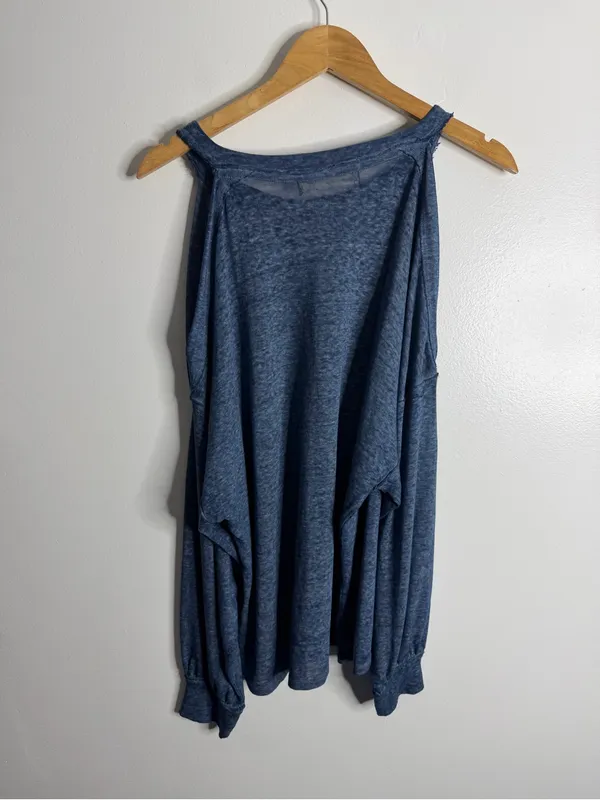 Free People We The Free Chill Out Blue Cold Shoulder‎ Burnout Tee Medium Boho Soft Girl - Image 3