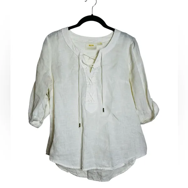 Maeve Anthropologie Linen Too Lace Up Cream Coastal Minimalist Preppy Nautical - Image 2