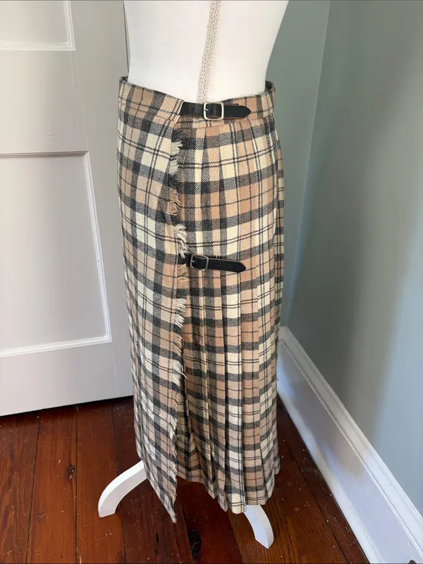 Vintage 100% Wool‎ Scottish Plaid Scotland Kilt Pleated Midi Skirt size 38 - Image 4