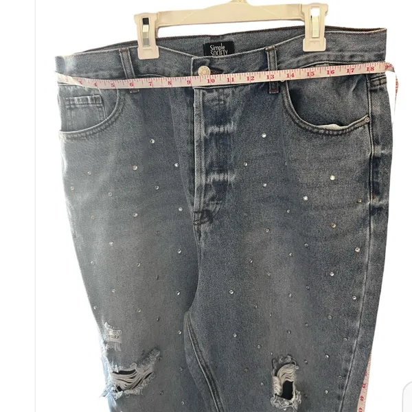 Women's simple society Distressed Studded Jeans - Image 3