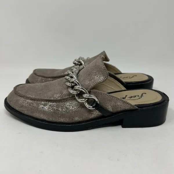 Free People EU‎ 36 Women's Size 5.5-6 Vida Silver Metallic Chain Leather Mules - Image 4