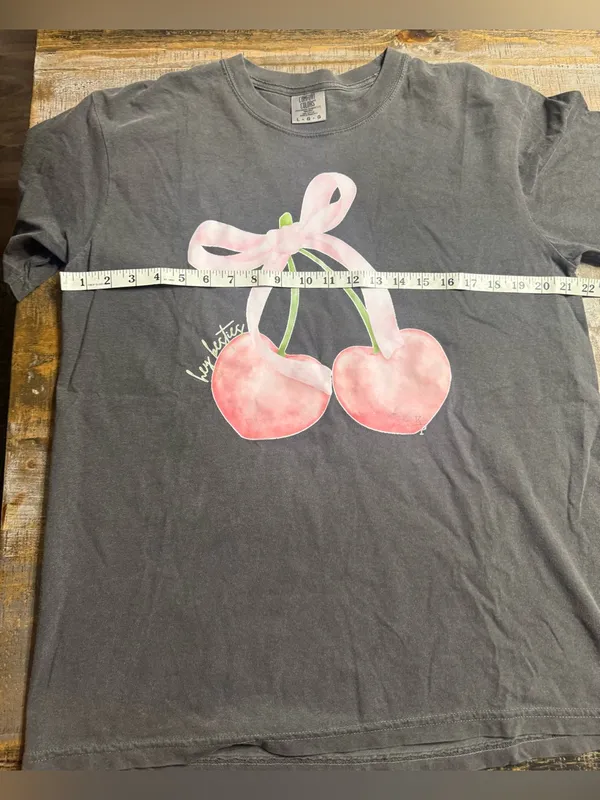 Comfort Colors Pepper Tee with Pink Cherry Bow Graphic - Image 5