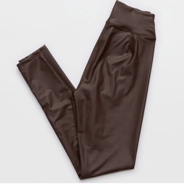 Offline By Aerie Women Brown Vegan Leather Leggings New gym comfort y2k mob wife - Image 3
