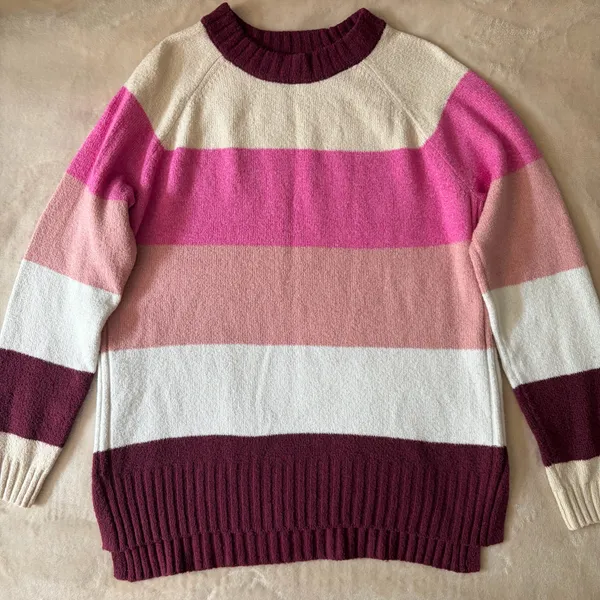 Women’s Striped Crewneck Sweater - Pink Colorblock Pullover Sweater - Image 7