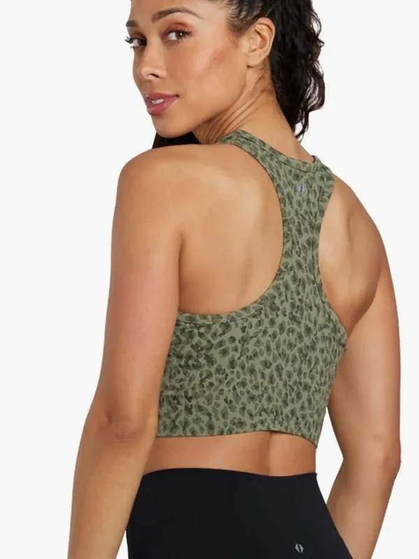 Tavi Active Long Line Bra Size Large Olive Leopard Built in Bra Green - Image 7