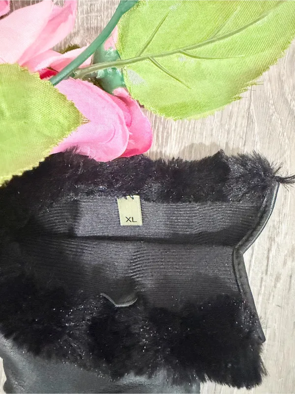 Fownes Vintage Black Leather Faux Fur Trim Long Gauntlet Gloves XL Quiet Luxury - Image 4