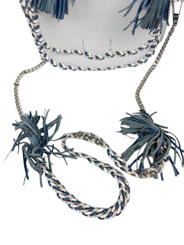 Rebecca Minkoff Chase Medium Saddle Bag Light Blue Leather Tassel Crossbody Bag - Image 6