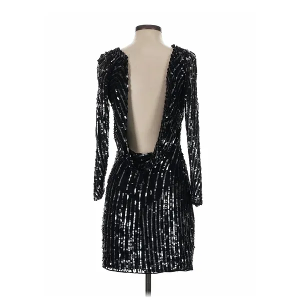Mac Duggal Sequin Cocktail Dress Womens 0 Black Silver Glam Holiday NYE New Year - Image 2