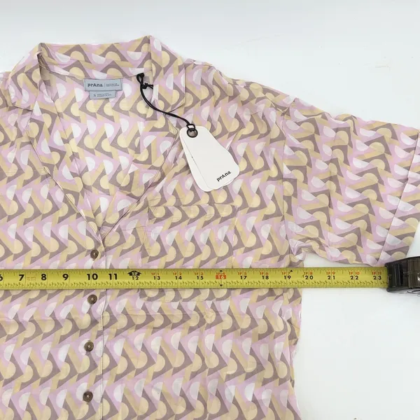 Prana Iguala Top Womens Small‎ Willow Retro Geo Pink Yellow Button Up 1970891 - Image 7