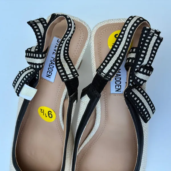 Steve Madden Valeree Sandals Pointed Toe Slingback Pump Beige Black Womens 9.5 - Image 3