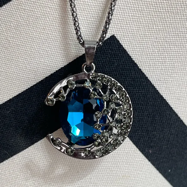 Beautiful Royal Blue Crescent Moon Necklace Goth Whimsical Gypsy Whimsigoth - Image 2