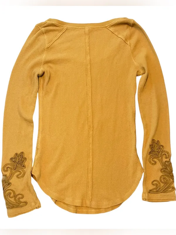 Free People Long-Sleeve Scoop Neck Top in Mustard - Image 3