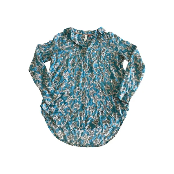 Pilcro Anthropologie Leilani Tunic Top Womens XS Blue Button Down Boho Western - Image 4