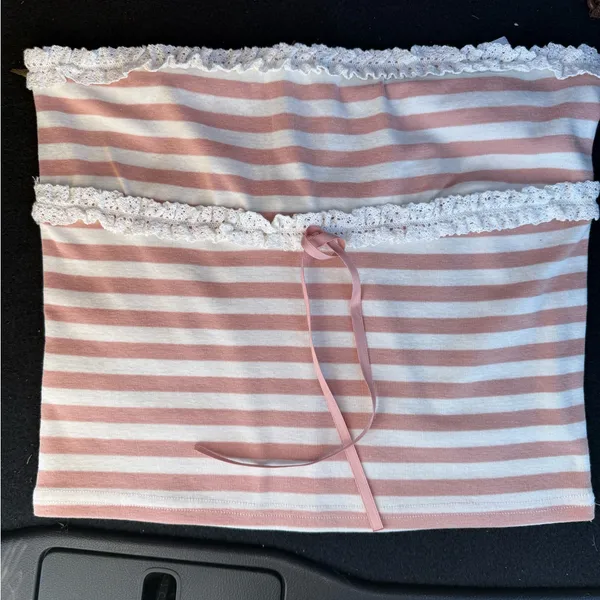 Edikted Lexi Ribbed blush and white Tube Top‎ - Image 2