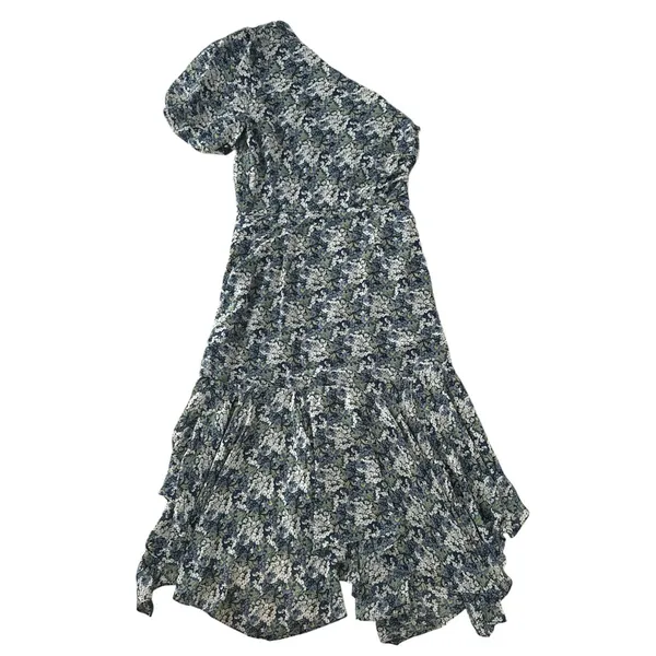 ASTR The Label Santorini Dress Medium Green‎ Blue Floral One Shoulder Midi - Image 7