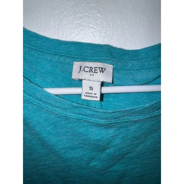 J. Crew Womens Teal Slub Cotton Long Sleeve Crewneck T-Shirt Size S (E) - Image 3