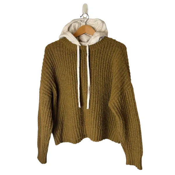 Aerie OFFLINE Sweater Hoodie Women‎ Large Brown Ribbed Knit Pullover Cozy Comfy - Image 2