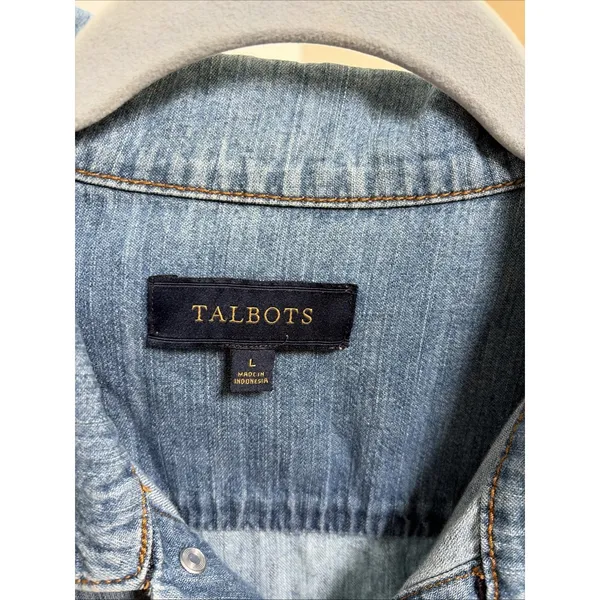 Talbots Classic Denim Trucker Jacket Womens Size L Blue Light Wash 100% Cotton - Image 4