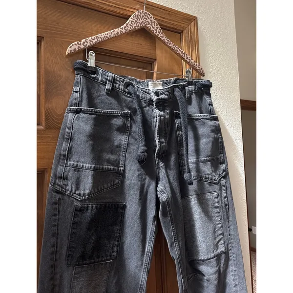 FREE PEOPLE Moxie Pull-On Barrel Jeans in Night Hawk Black Size 30 - Image 5