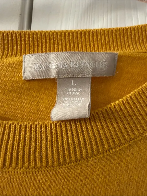 Banana Republic Yellow and White Striped Crewneck Sweater - Image 2