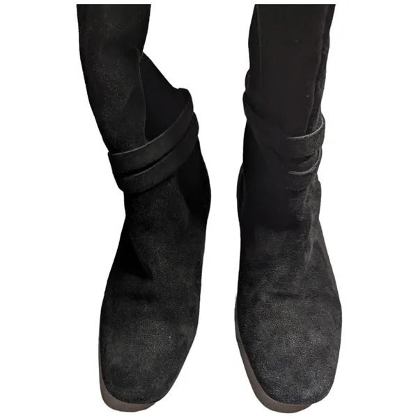 Bettye Muller Anthropologie Black Suede Fold Top Over the Knee Flat Boots 37.5 7 - Image 2