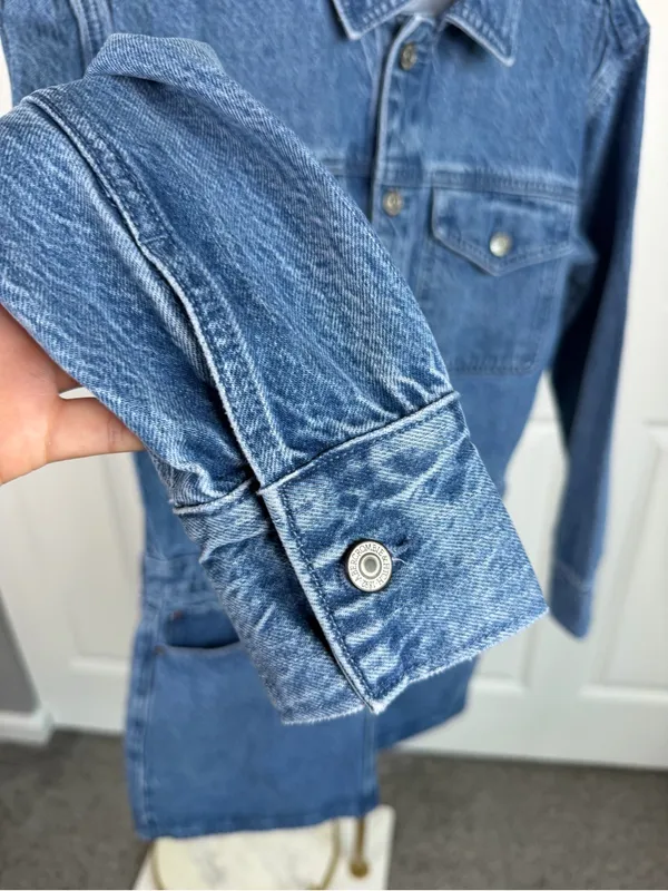Abercrombie & Fitch XS Denim Mini Shirt Dress Cotton Lyocell Button Front - Image 10