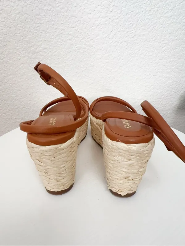 Kaanas Burica Naked Raffia Wedge Brandy Summer Platform Size 6 - Image 4