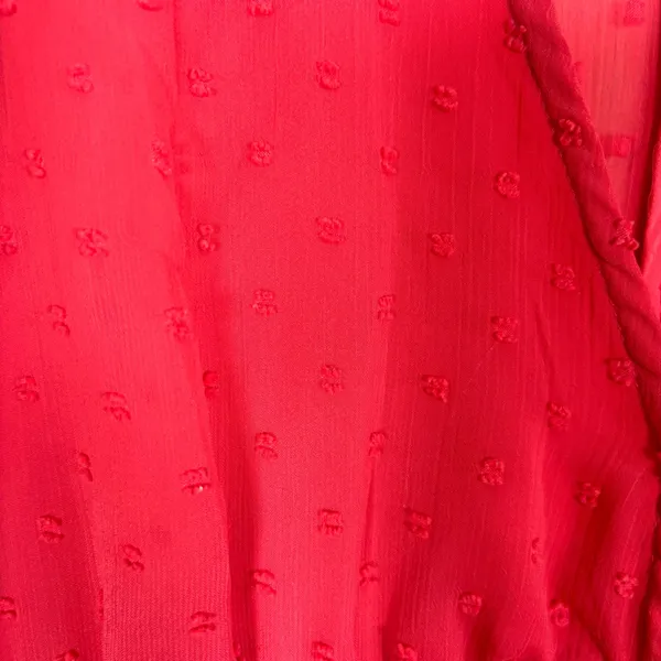 For Love & Lemons Coral Clip Dot Ruffle Mini Dress Deep V-Neck Long Sleeve Small - Image 9