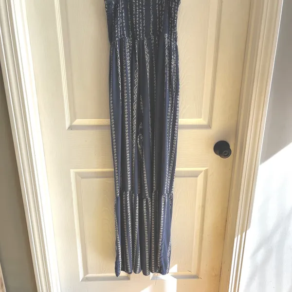 Blue Patterned Lightweight Jumpsuit with Flare BellBottoms Size Large Bohemian - Image 12