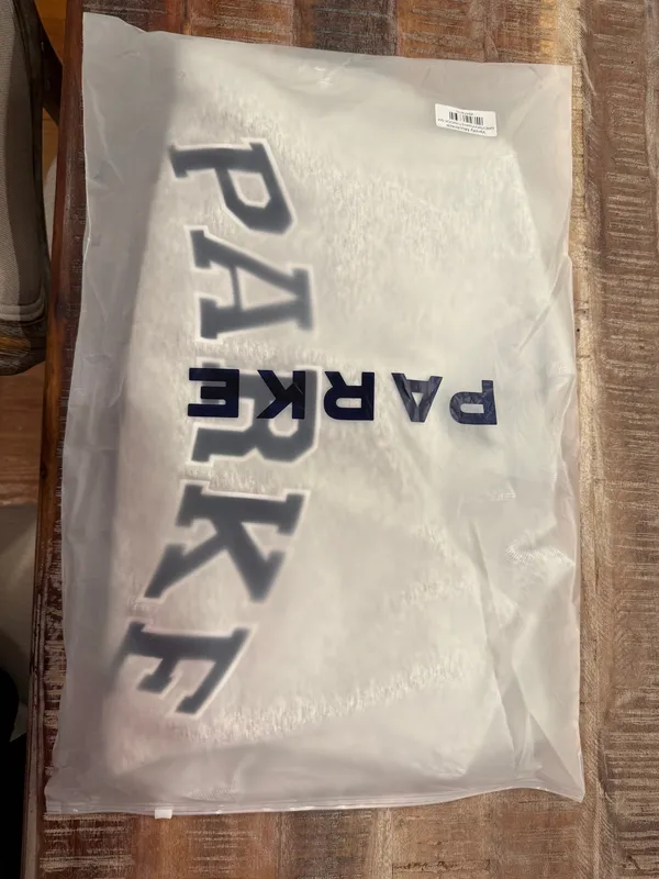 Grey Parke crewneck sweatshirt with navy lettering Size S/M Classic grey + denim - Image 5
