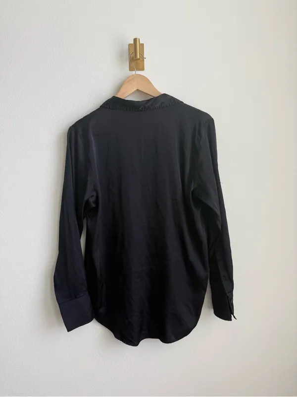 H&M Black Satin Button Down Blouse Women's Medium Long Sleeve Office Top - Image 8