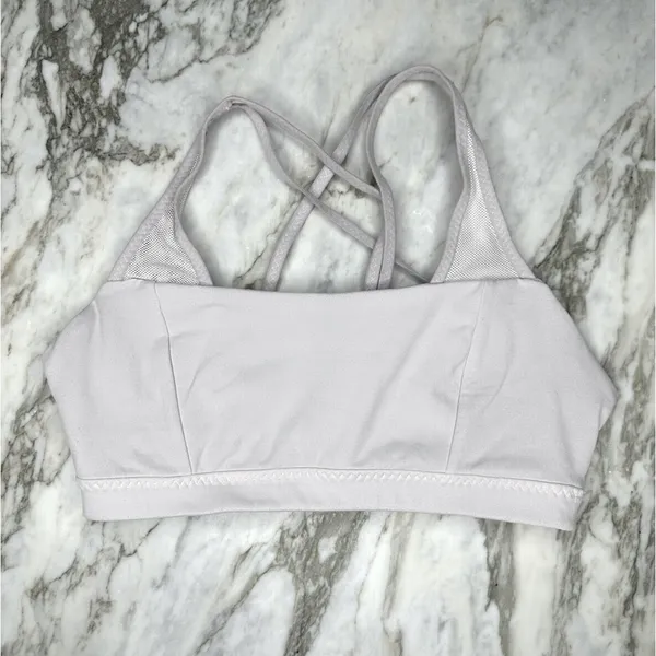 ATHLETA Womens Strappy Back Sports Bra with Mesh Detail Light Grey Size XS - Image 2