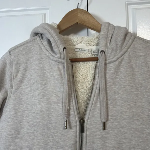 L.L.Bean Full Zip Hoodie Womens Small Gray Sherpa Lined 505468 - Image 4