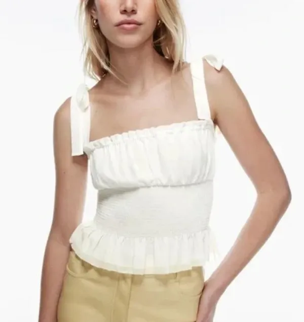 Aritzia Wilfred White Ruffle Smocked Top Blouse - Image 2