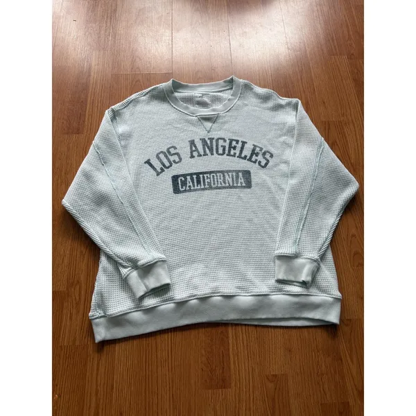 Aerie Waffle Knit Mint Green Graphic Crewneck Sweatshirt Size Large - Image 2