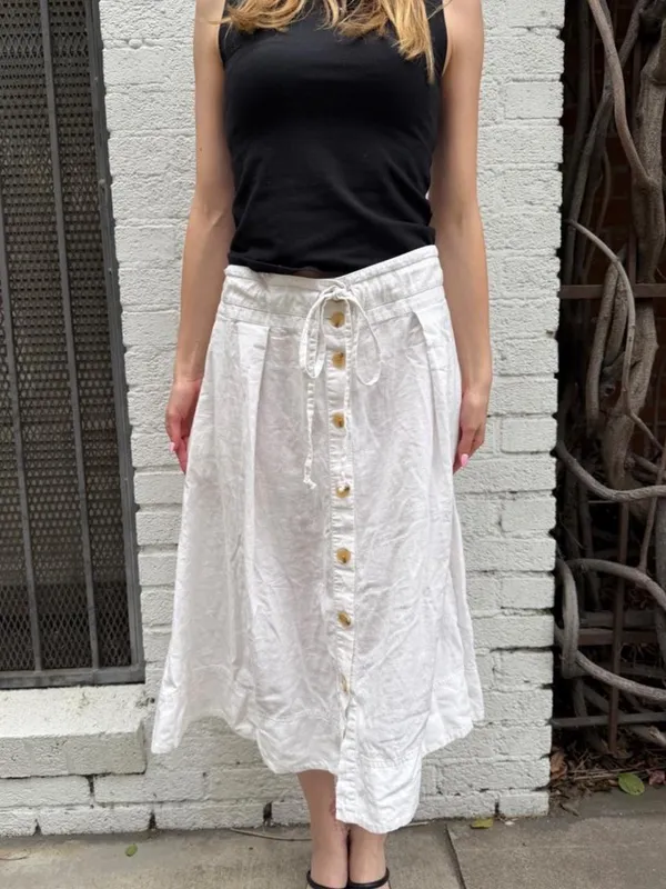 Target A New Day white midi skirt with button front and pockets sz L #milkmaid #cottagecore #boho #eurosummer - Image 3