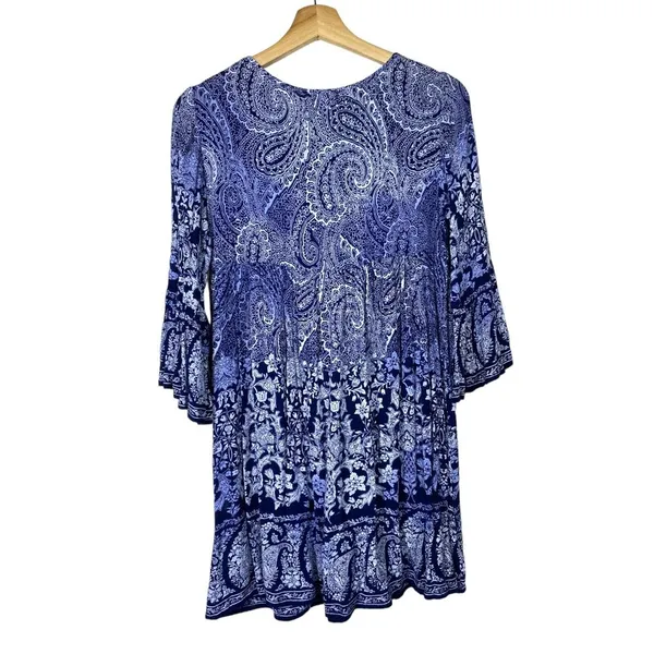 Patrons Of Peace Boho Floral Cold Shoulder Flare Sleeve Mini Dress‎ XS Crochet - Image 2
