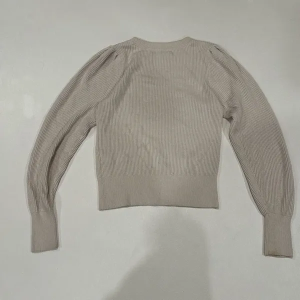 Abercrombie & Fitch Ribbed Puff Sleeve Crop Sweater Size S Neutral Beige - Image 2