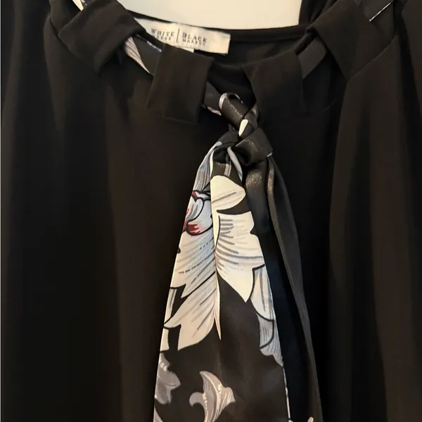 White House Black Market Black Camisole with Floral Satin Neck Tie - Image 2