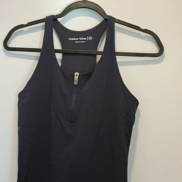 Outdoor Voices Tennis Dress Pleated Asymmetric Hem Racerback Quarter Zip XS - Image 3