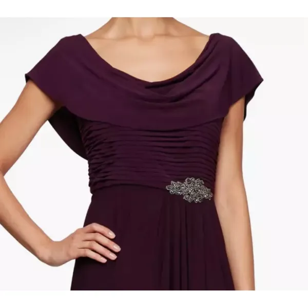 Alex Evenings Cowl Neck Beaded Waist Gown Size 12 Cocktail‎ Formal Eggplant - Image 3