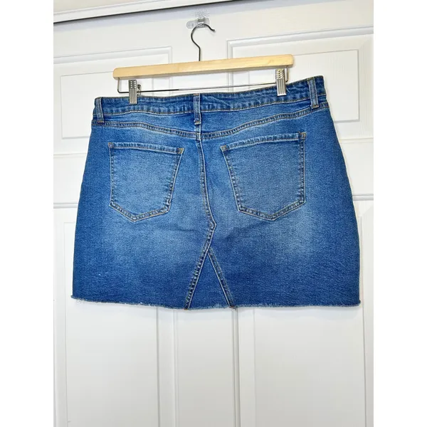And Now This Denim Mini Skirt XL Blue Raw Hem - Image 3