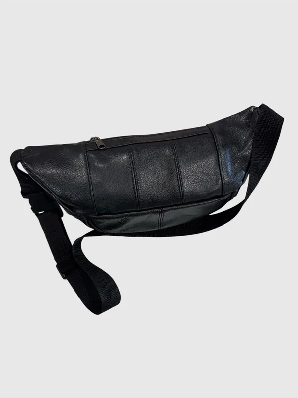 Genuine Leather Black Fanny Pack Belt Bag Crossbody Waist Pack Multi Zip Travel - Image 2