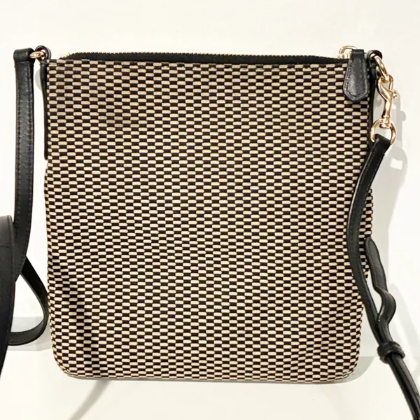 Coach Kitt Jacquard Tan Black Leather Crossbody‎ Bag - Image 5